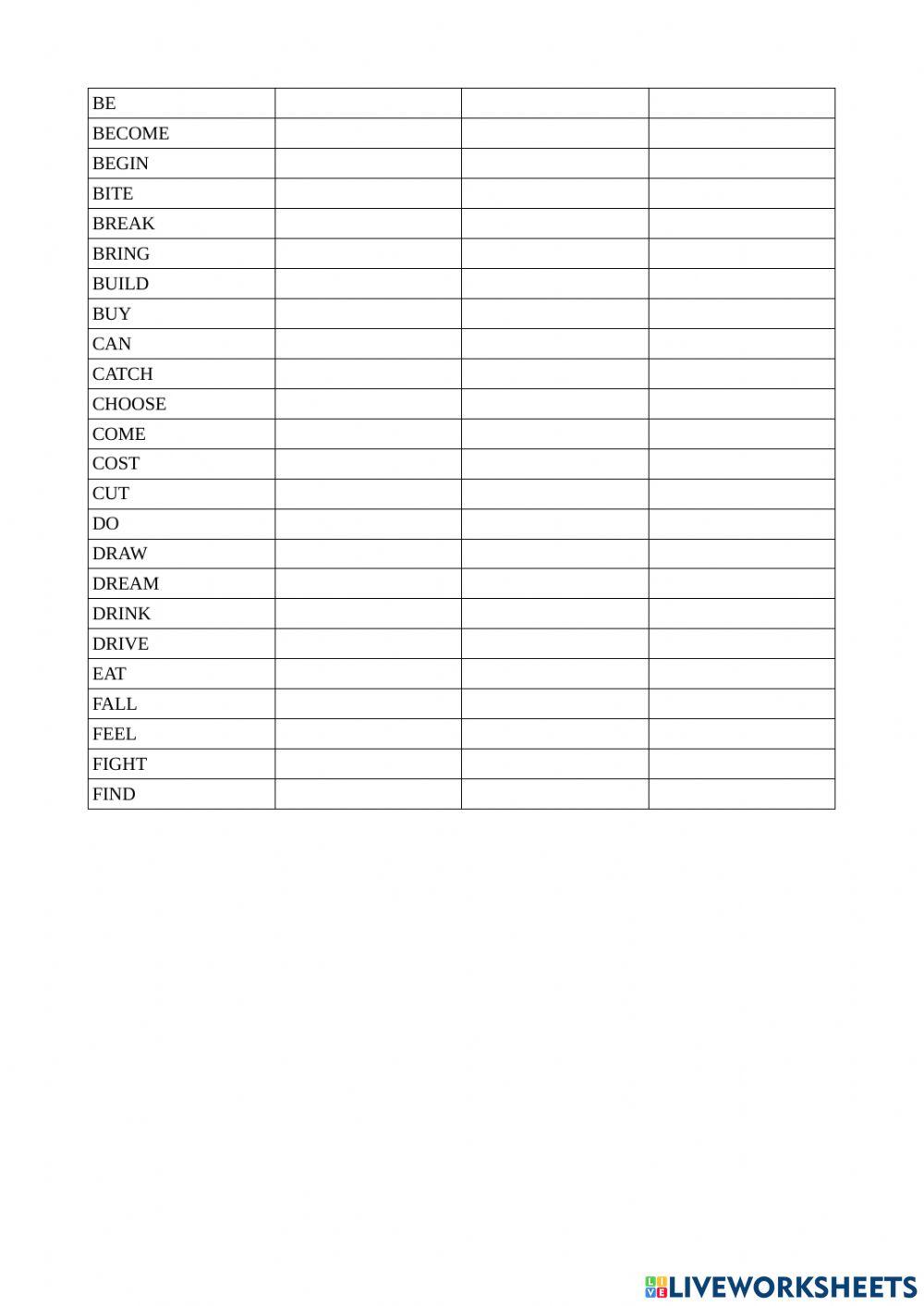 Irregular verbs group 1 (1-24)