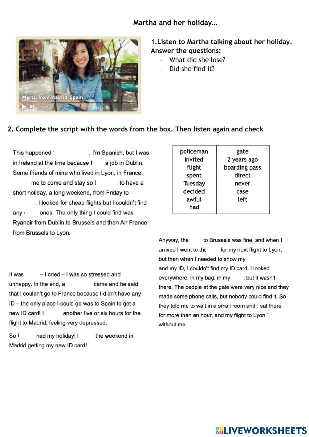 Listening:Martha and her holiday