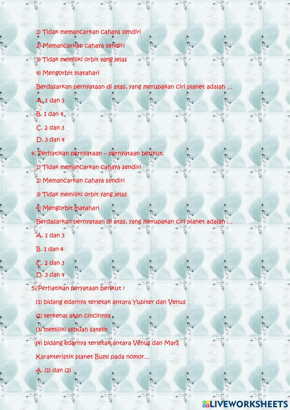 Soal evaluasi tata surya
