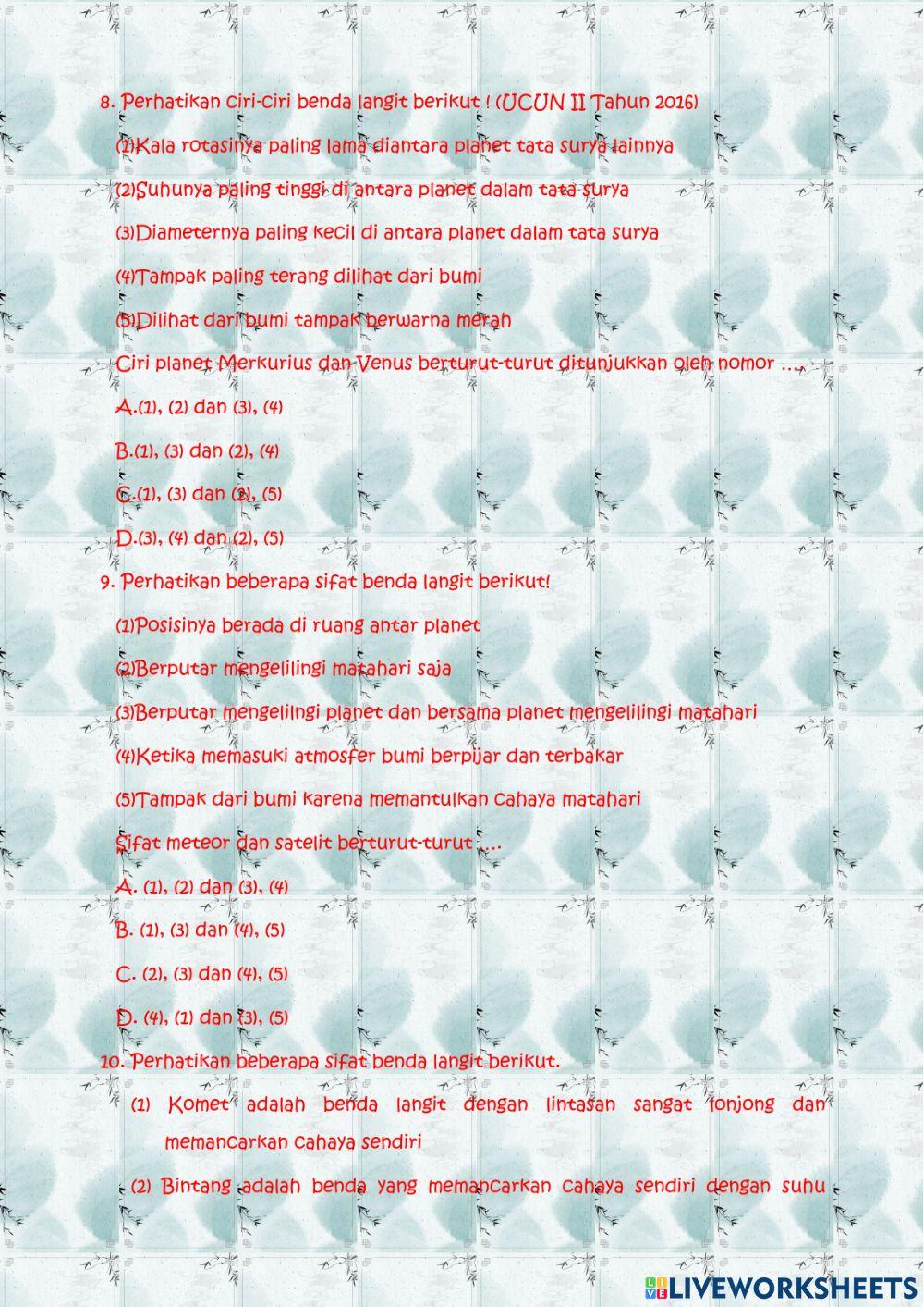 Soal evaluasi tata surya
