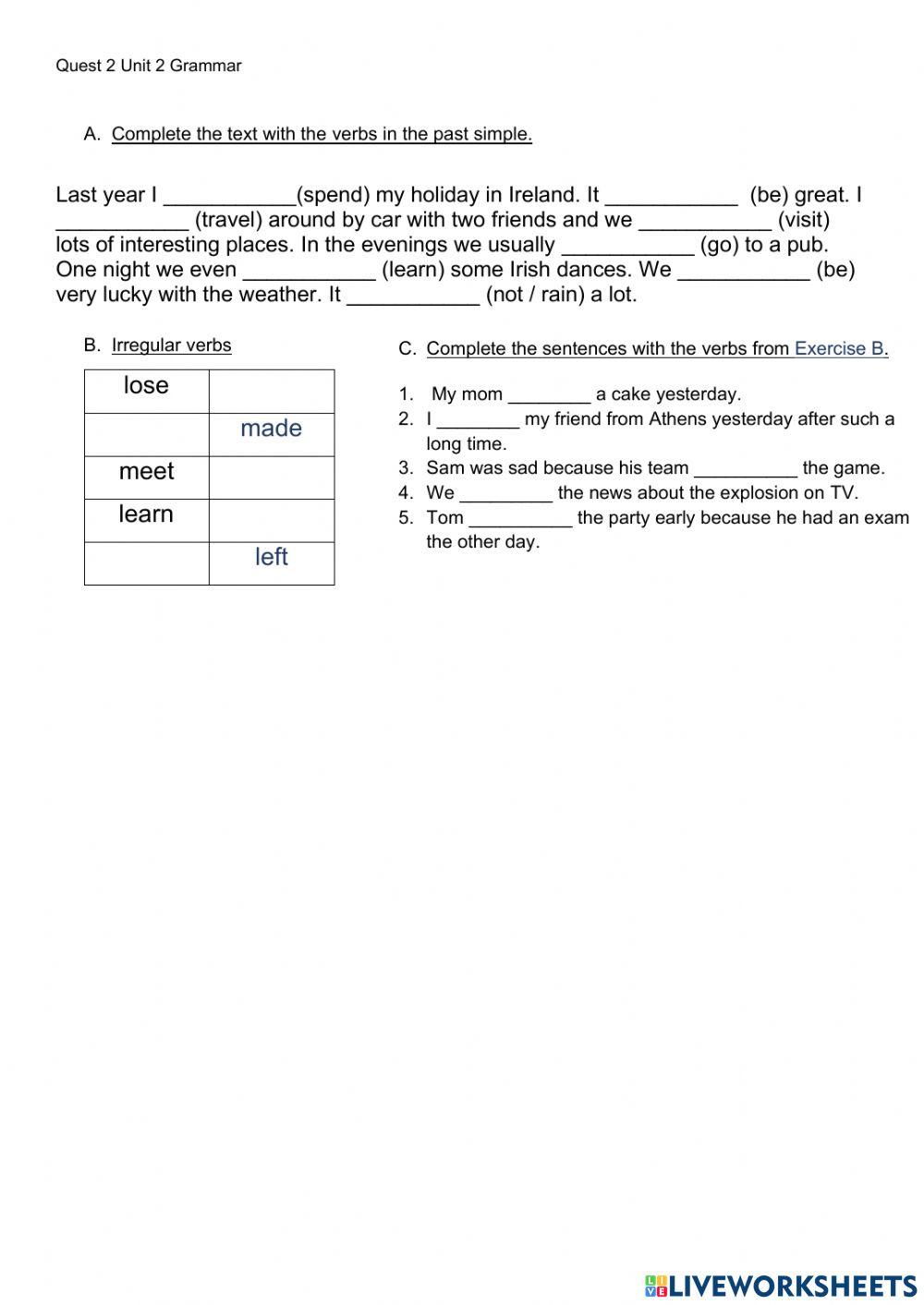 Quest 2 Unit 2 Grammar
