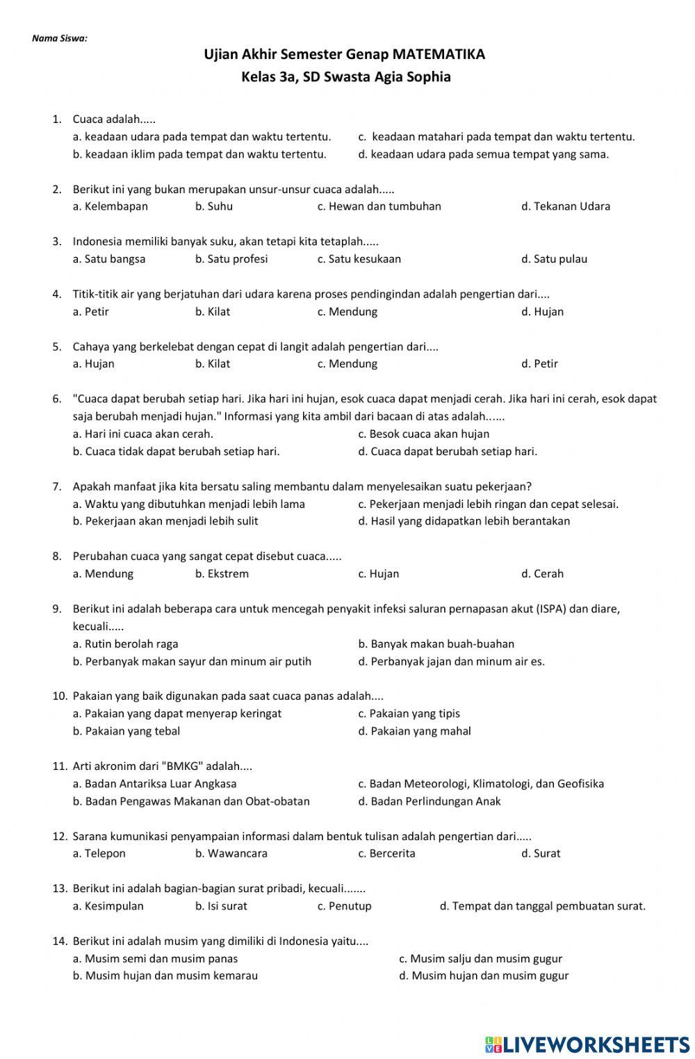 Ujian Akhir Semeter II Tematik