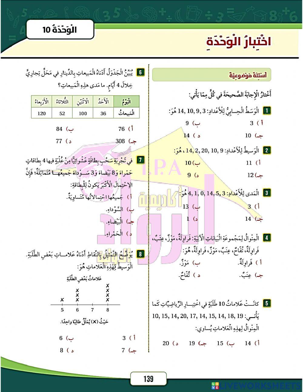 اختبار الوحدة العاشرة