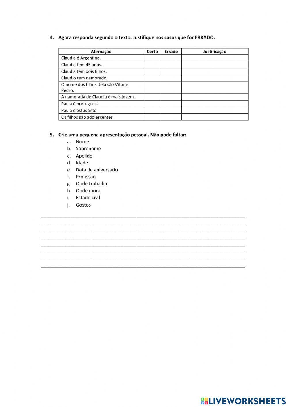 Trabalho prático integrador da primeira parte de português - comunicación