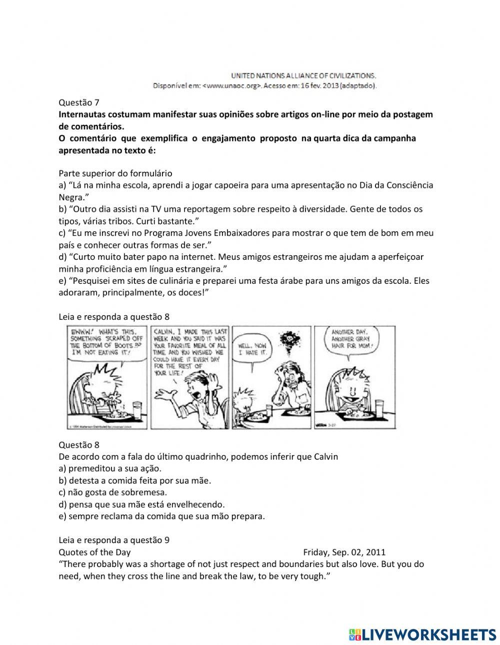 Simulado ENEM 3º ano