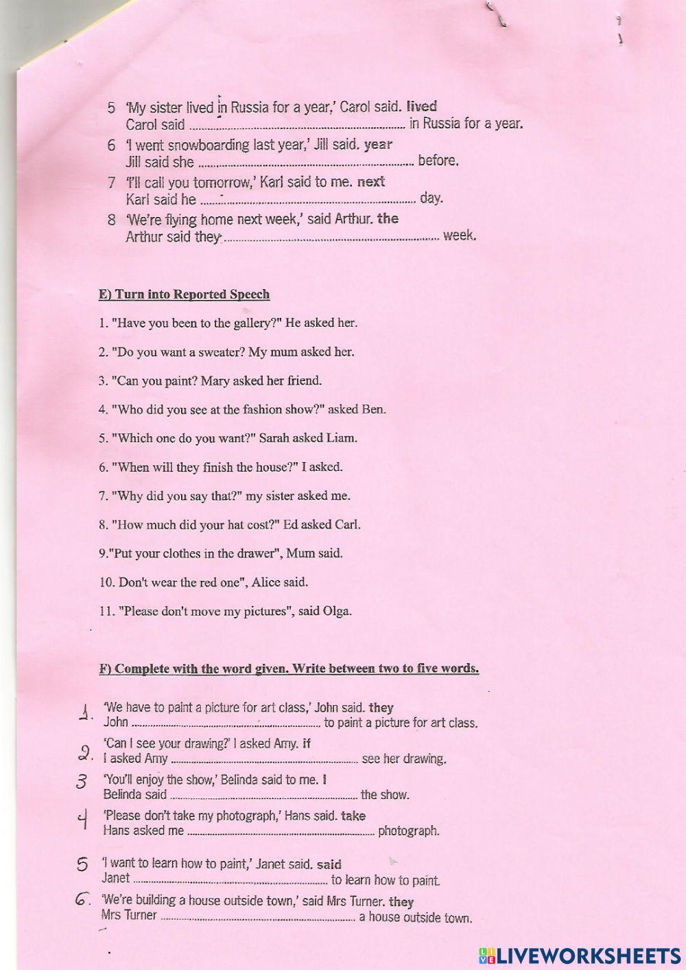 Reported speech practice