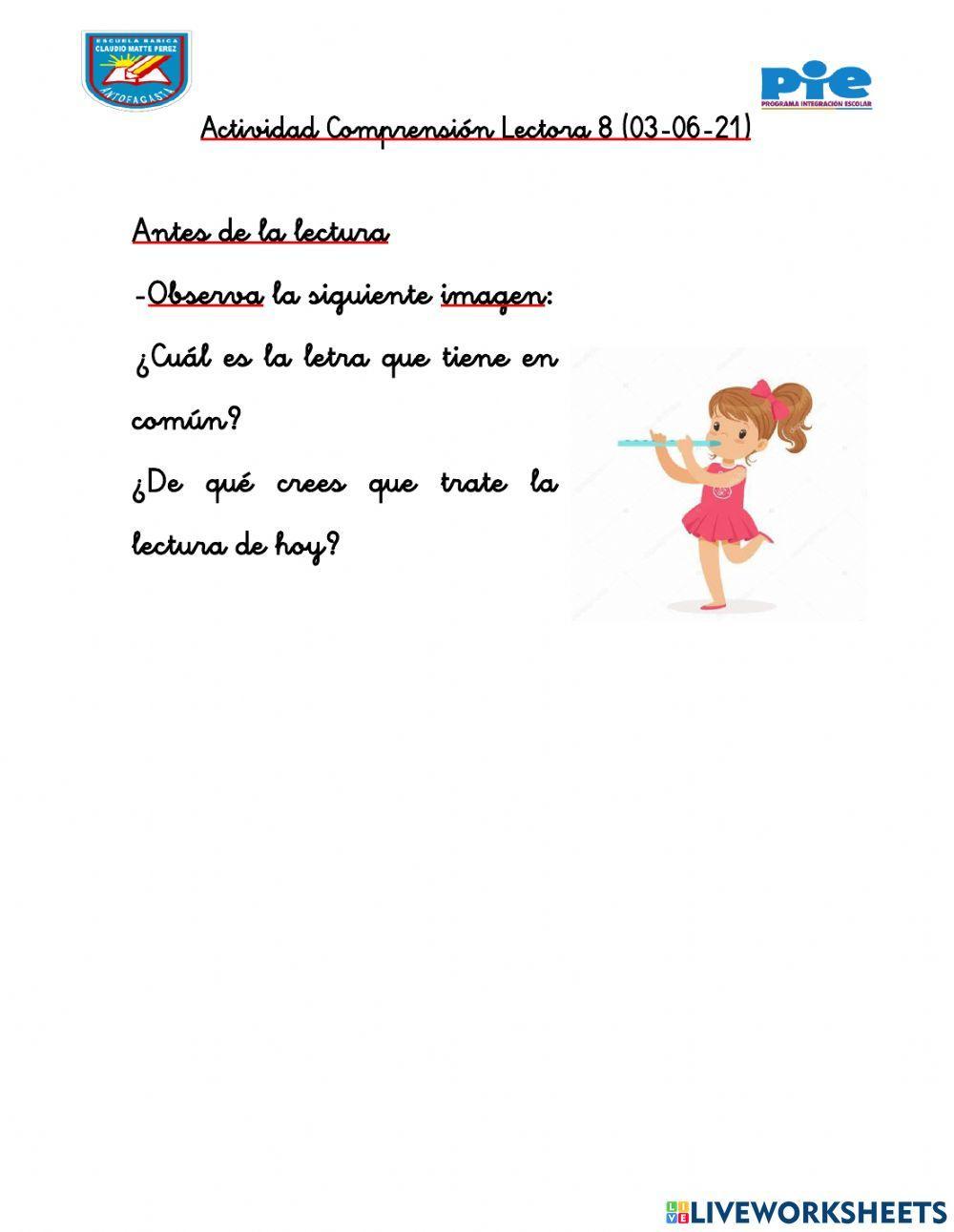 Actividad 8 comprensión lectora grupo curso