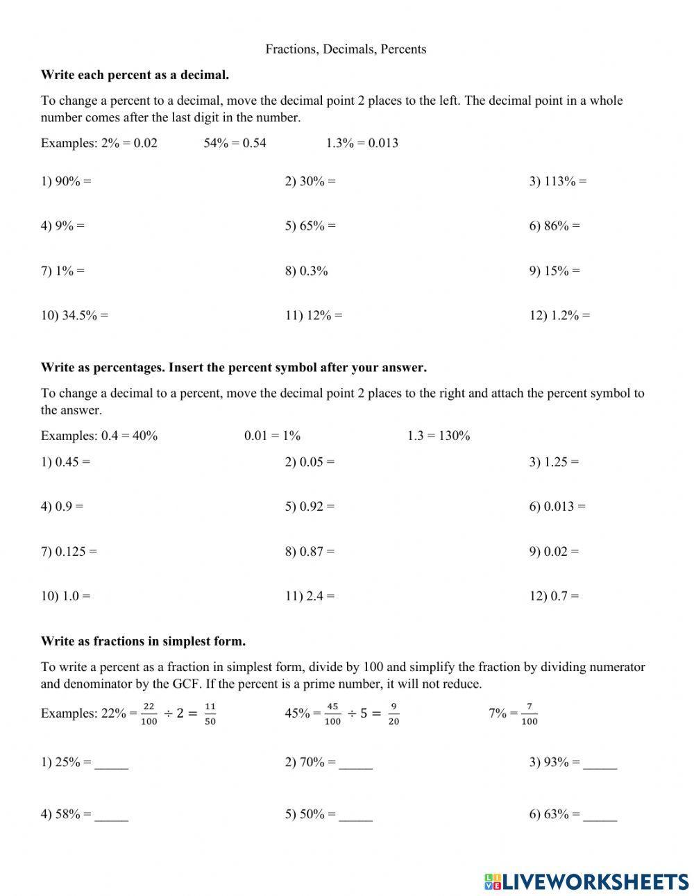 Decimals, Fractions, Percents