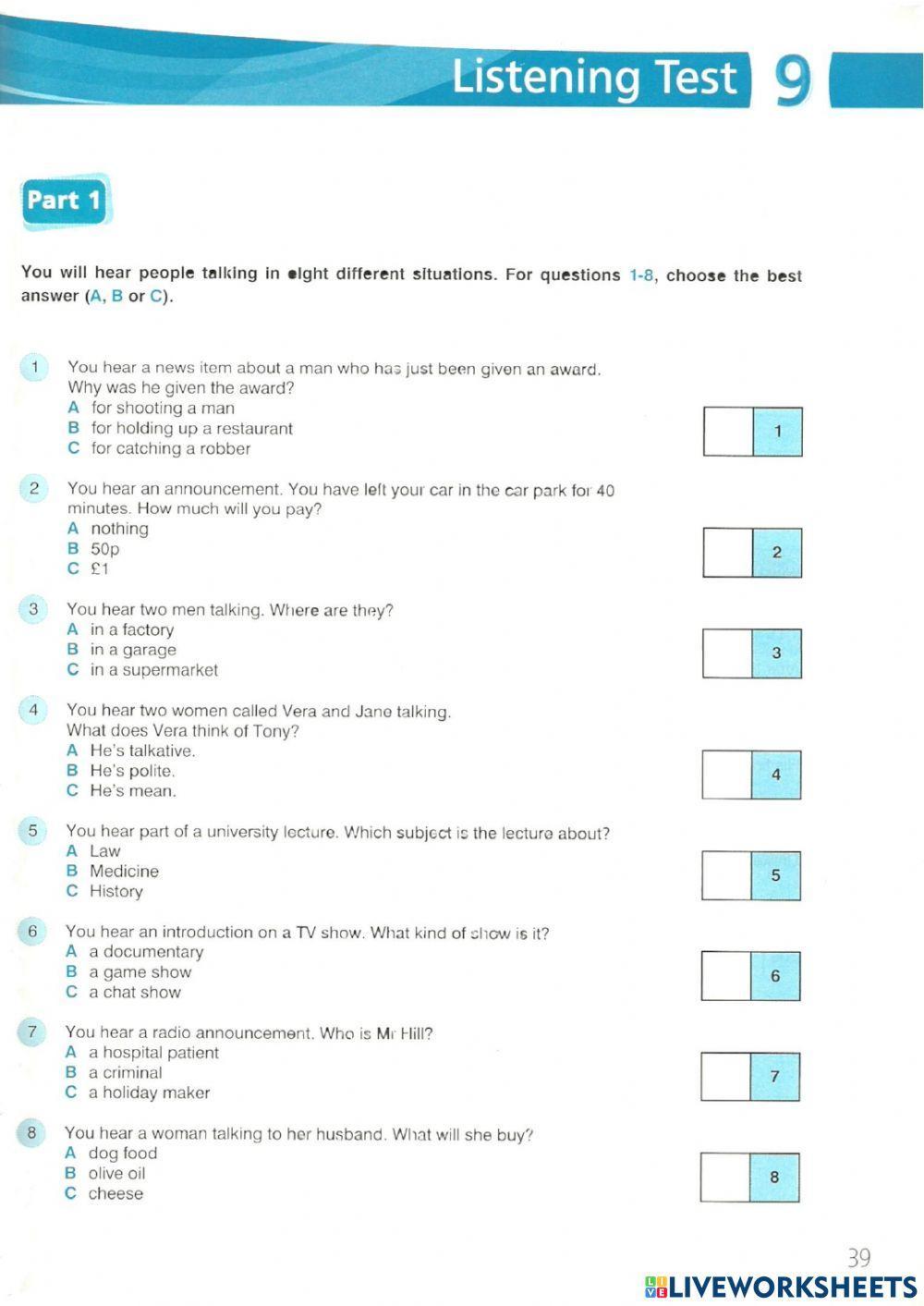 FCE(1) Listening Test - 9, 10