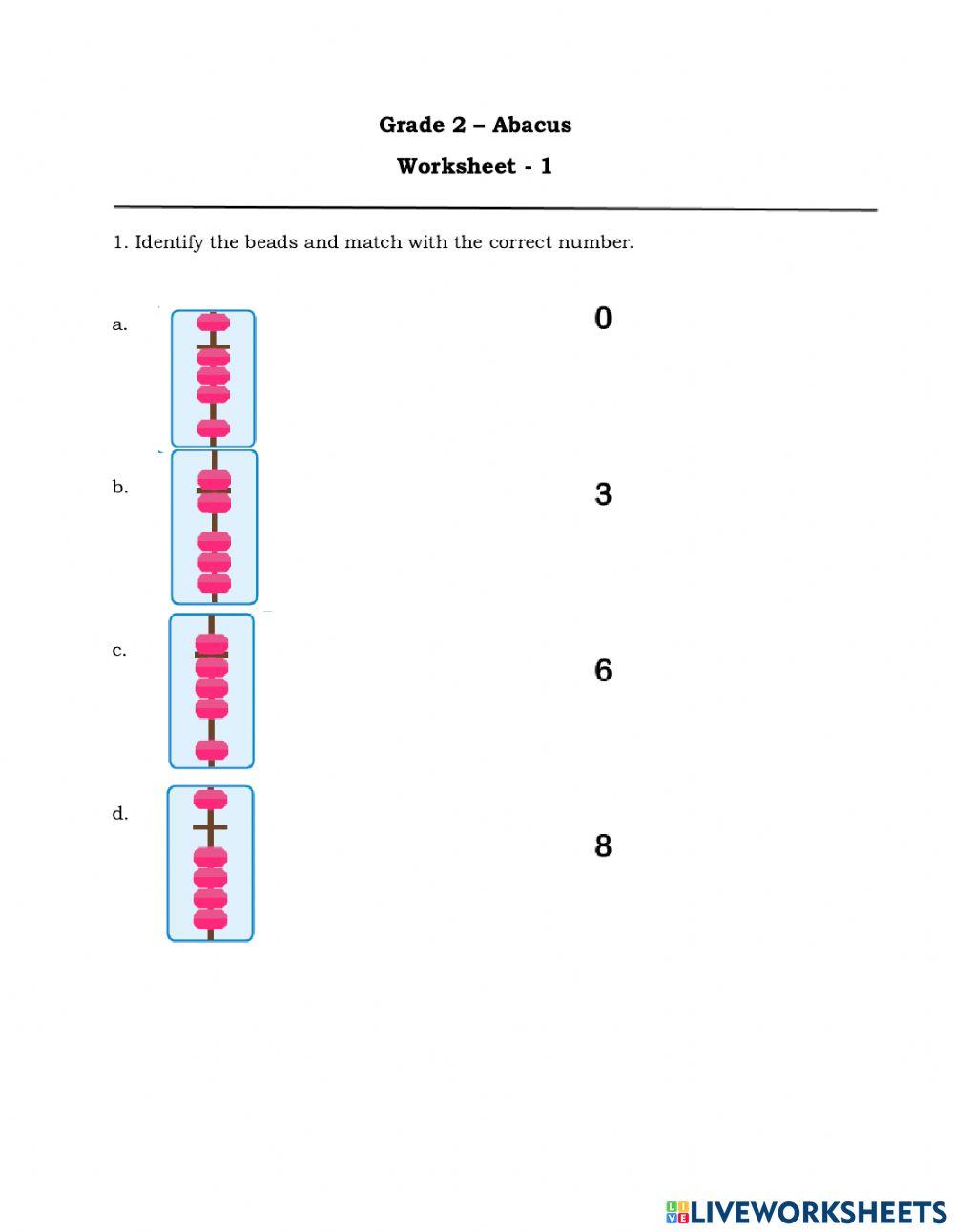 Abacus Worksheet no.1 online exercise for Live Worksheets