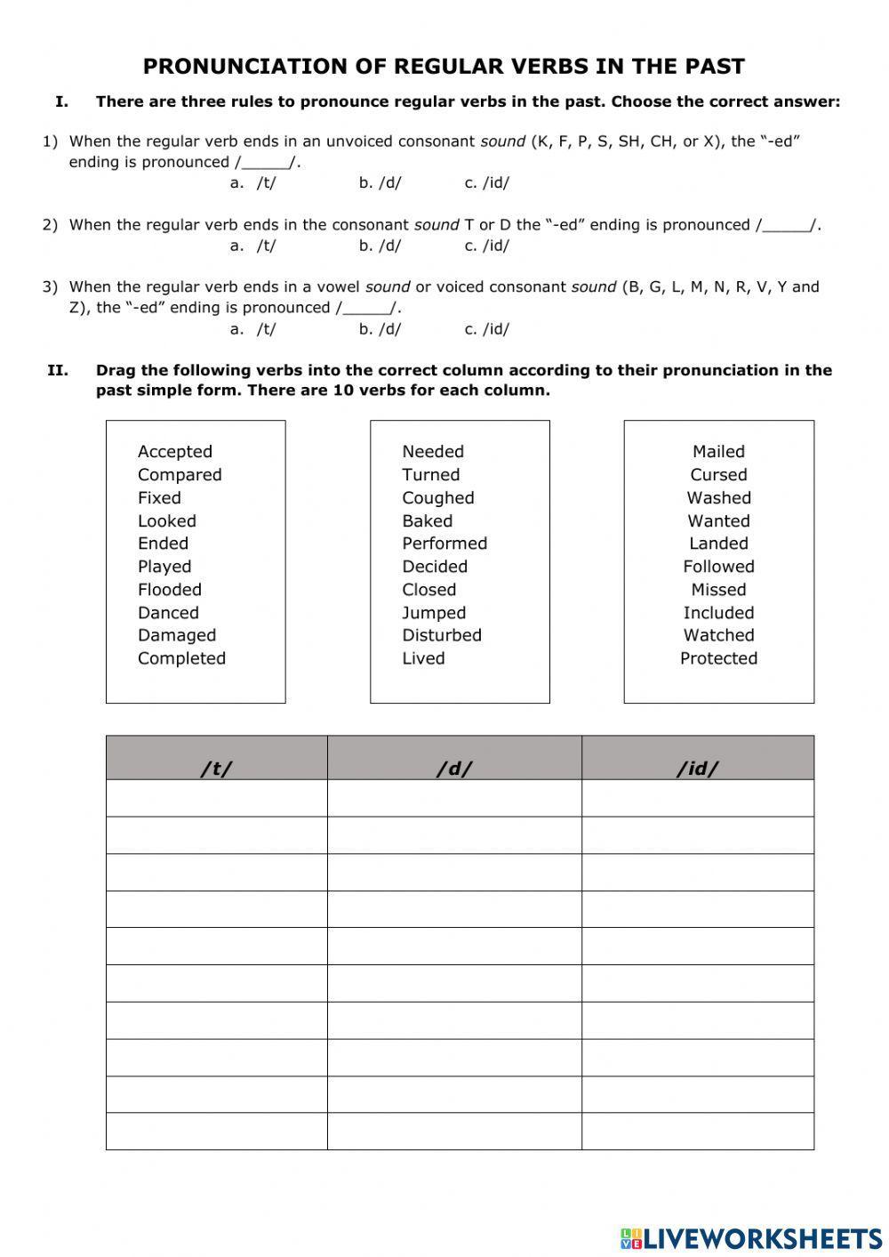 Pronunciation of regular verbs