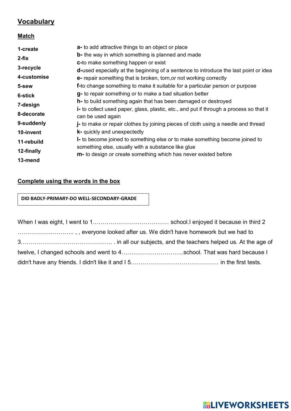 4th Seniors Test unit 5 11 worksheet Live Worksheets