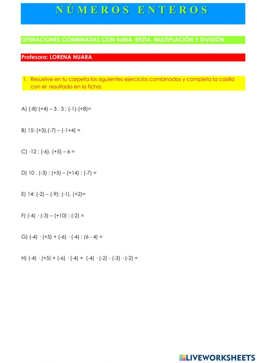 Numero enteros op combinadas