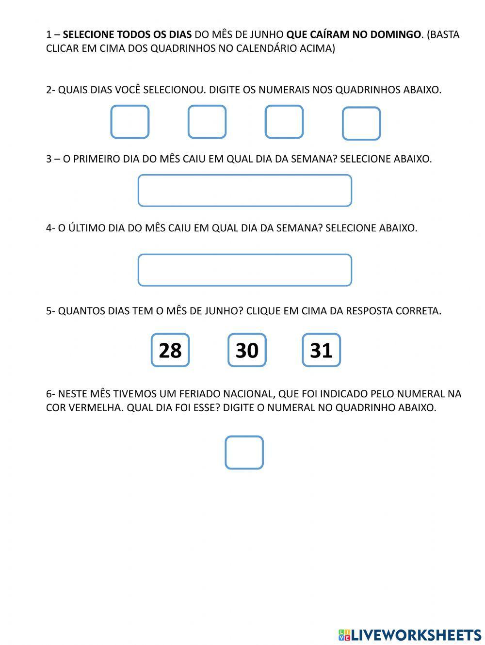 Interpretação calendário