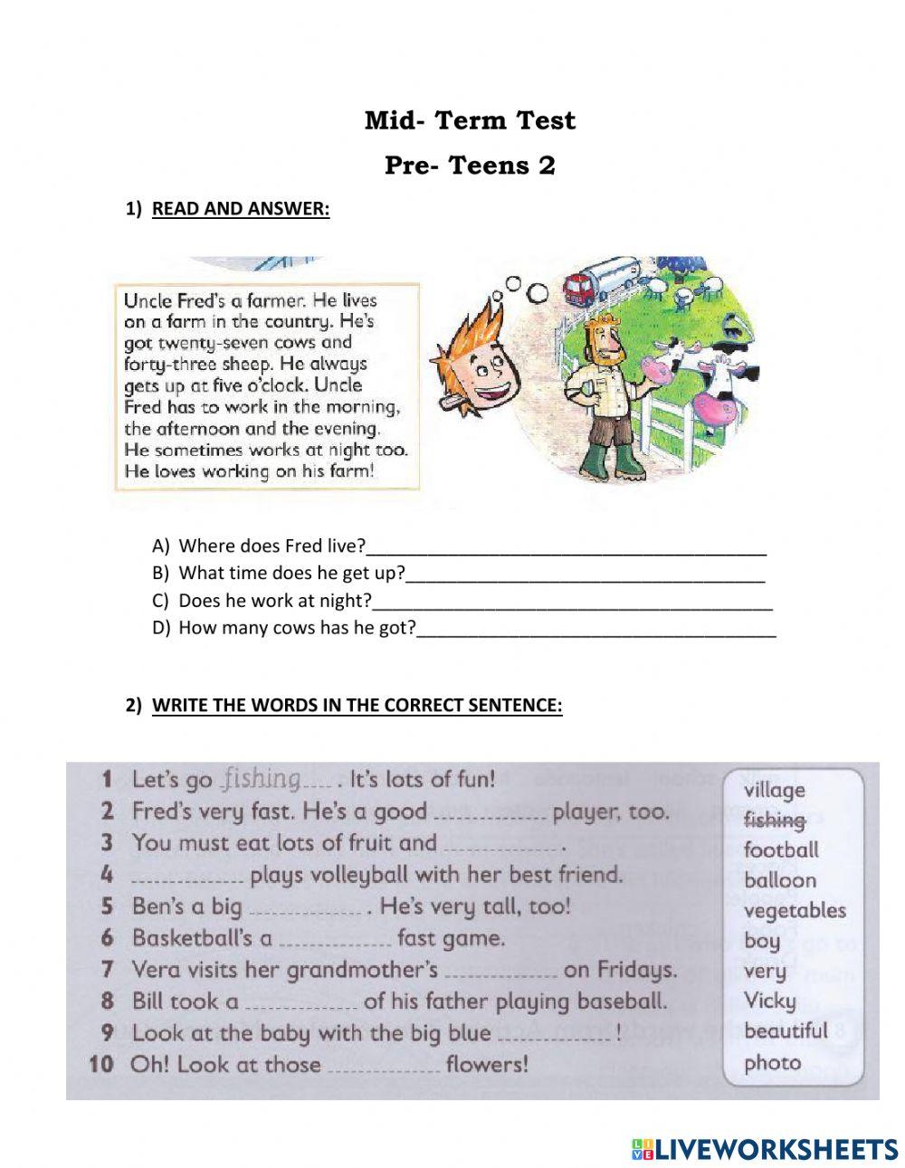 Pre Teens 2- Mid-Term Test