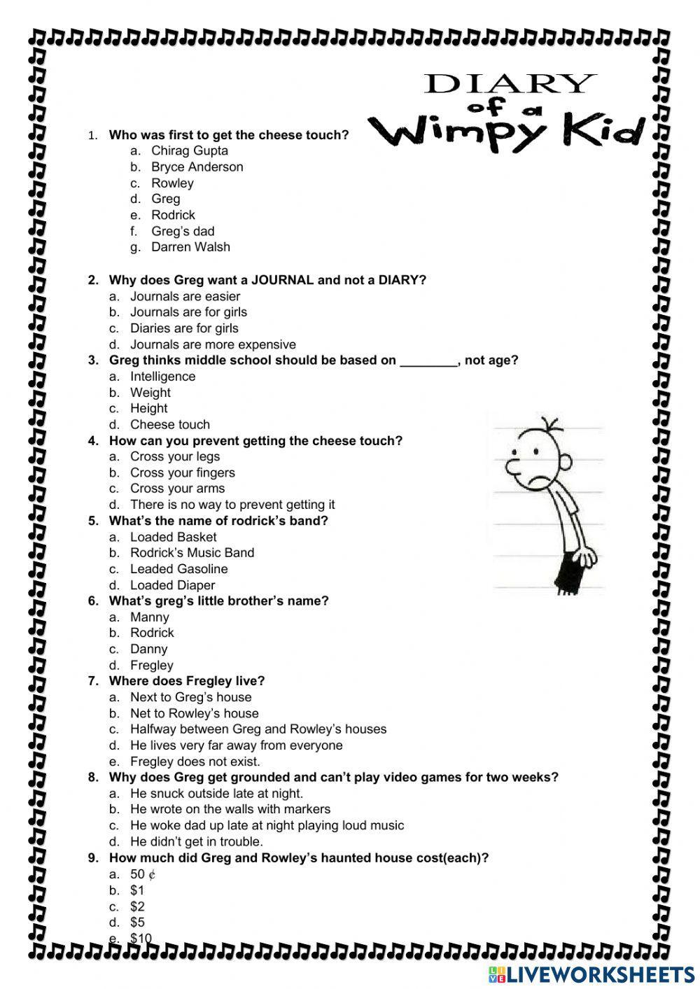 1058700 | Quizz 1 The diary of a wimpy kid | floripondia