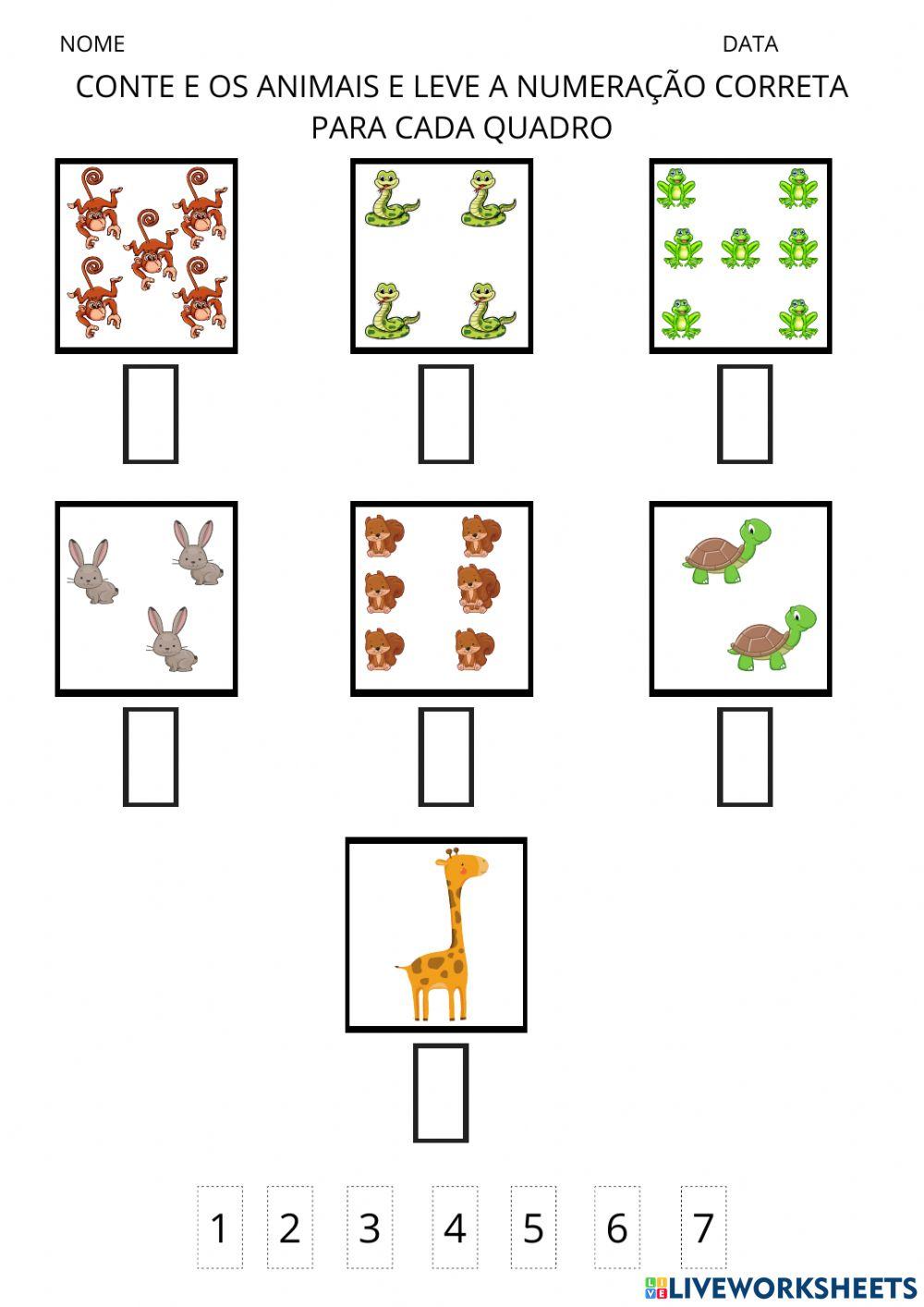 Conte e arraste o numeral correspondente à quantidade