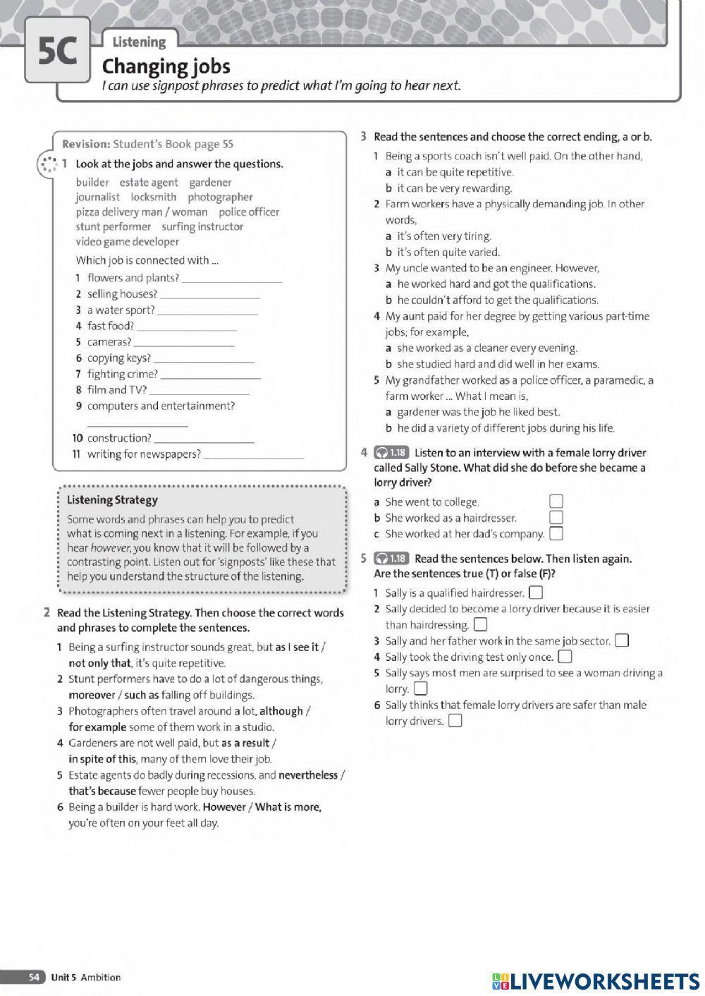Reading & Listening comprehension: Changing Jobs