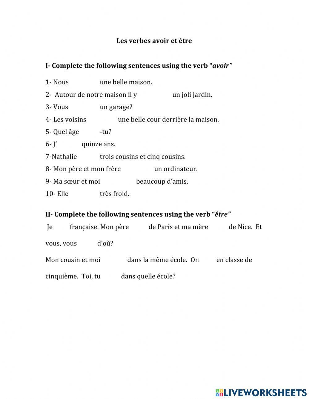 Verbes avoir et être au présent