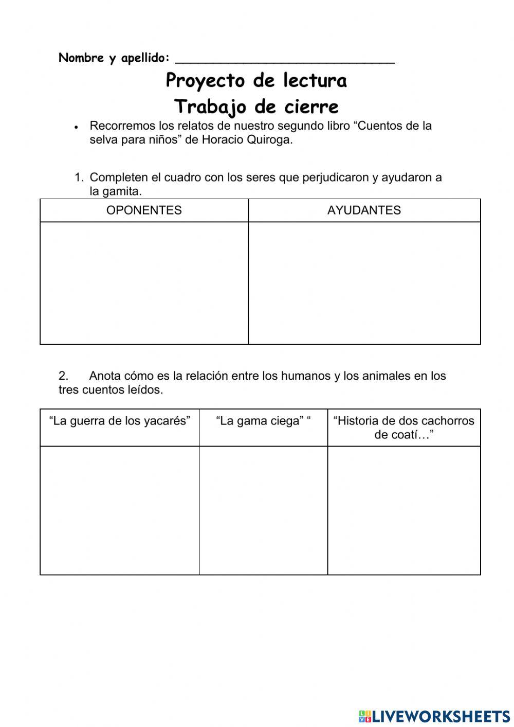 Proyecto de lectura 4to