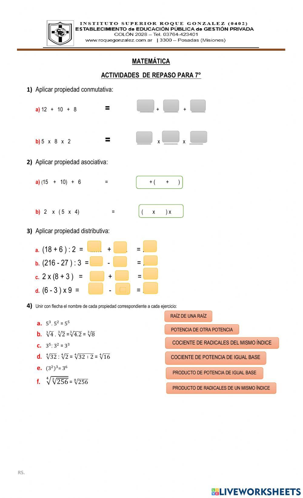 Propiedades de las operaciones