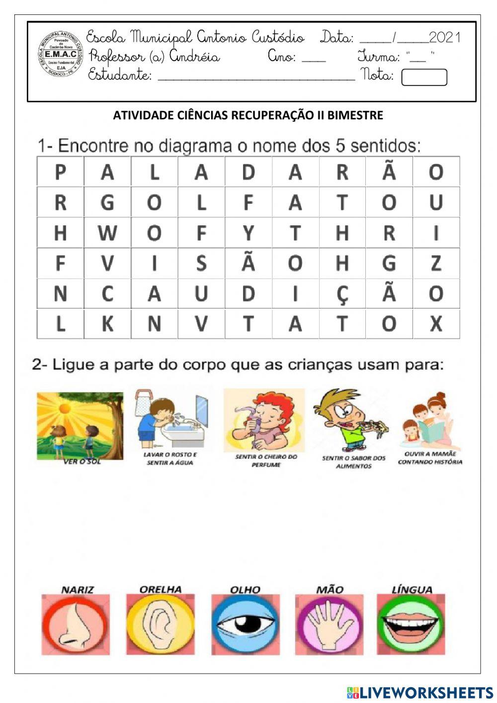 Avaliação de Ciências 2º bimestre