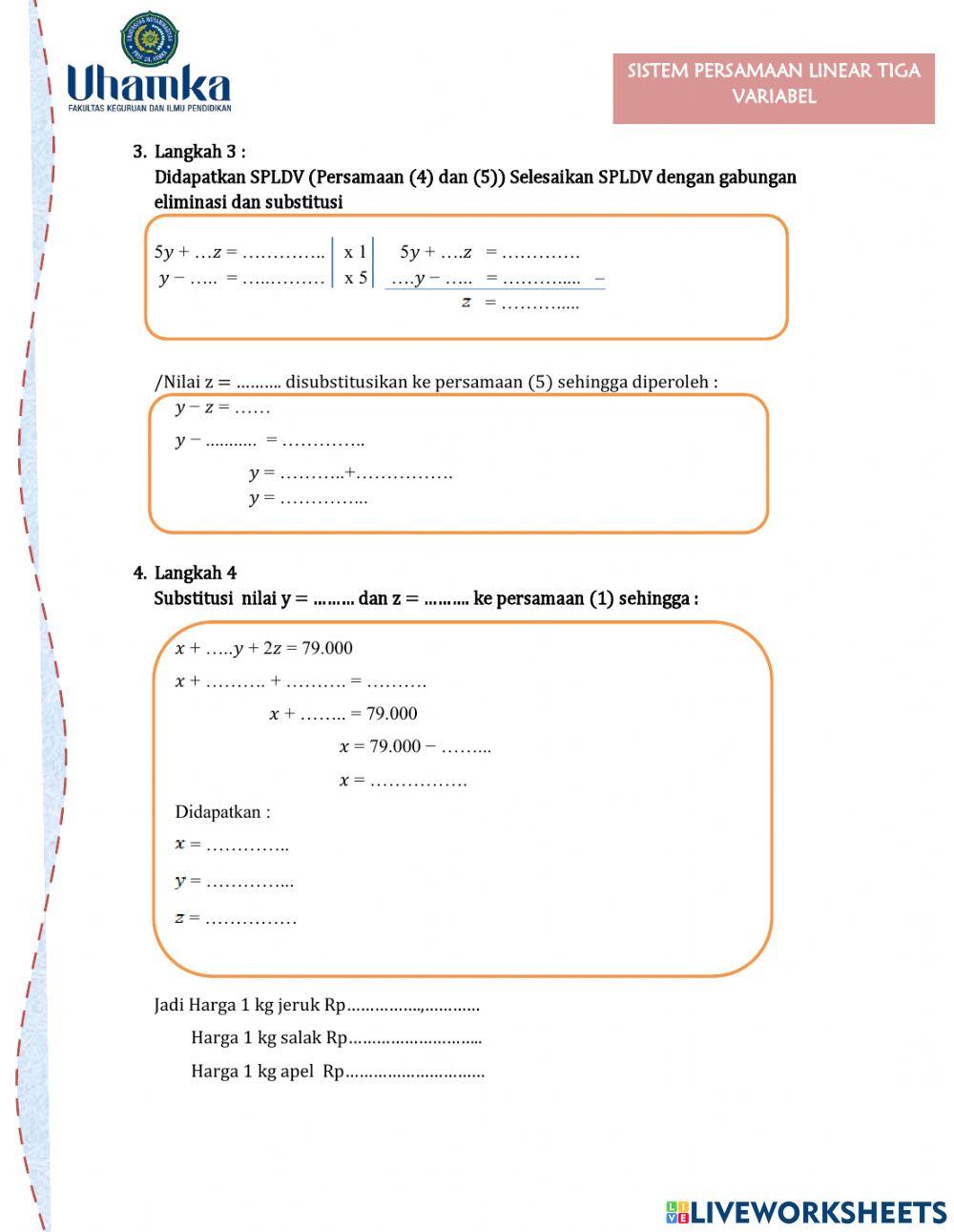 LKPD Sistem Persamaan Linear Tiga Variabel (SPLTV)