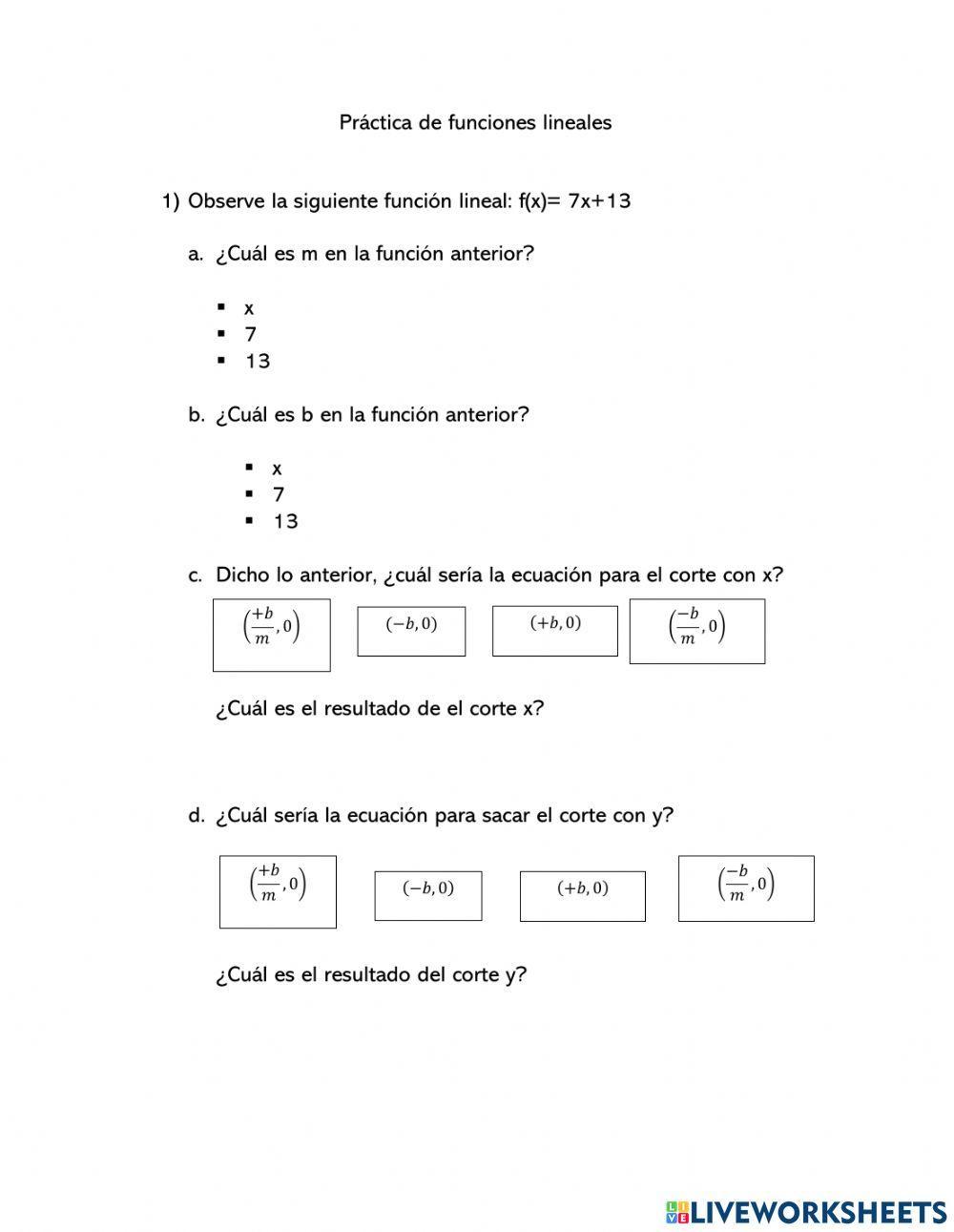 Práctica de funciones lineales