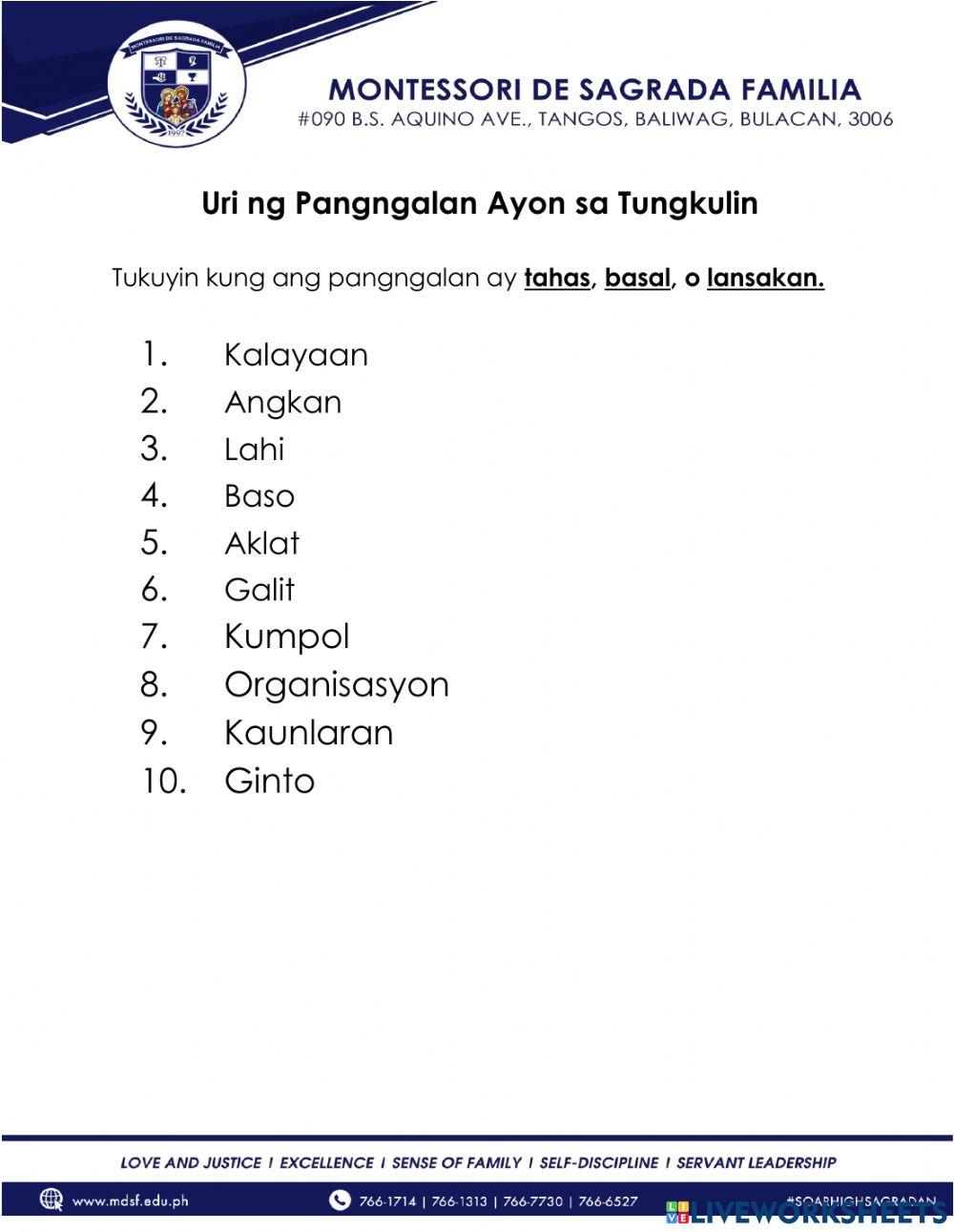 Uri ng Pangngalan Ayon sa Tungkulin