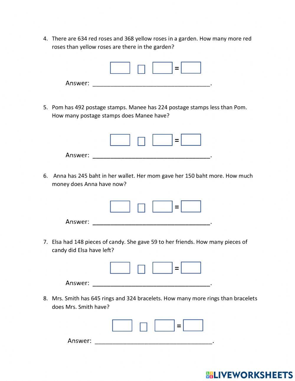 Addition and Subtraction Word Problems