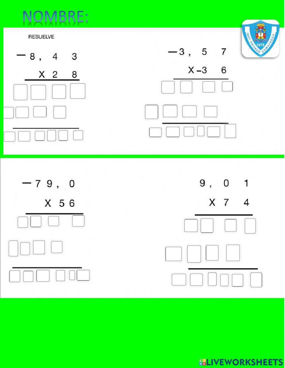 Multiplicacion de decimales