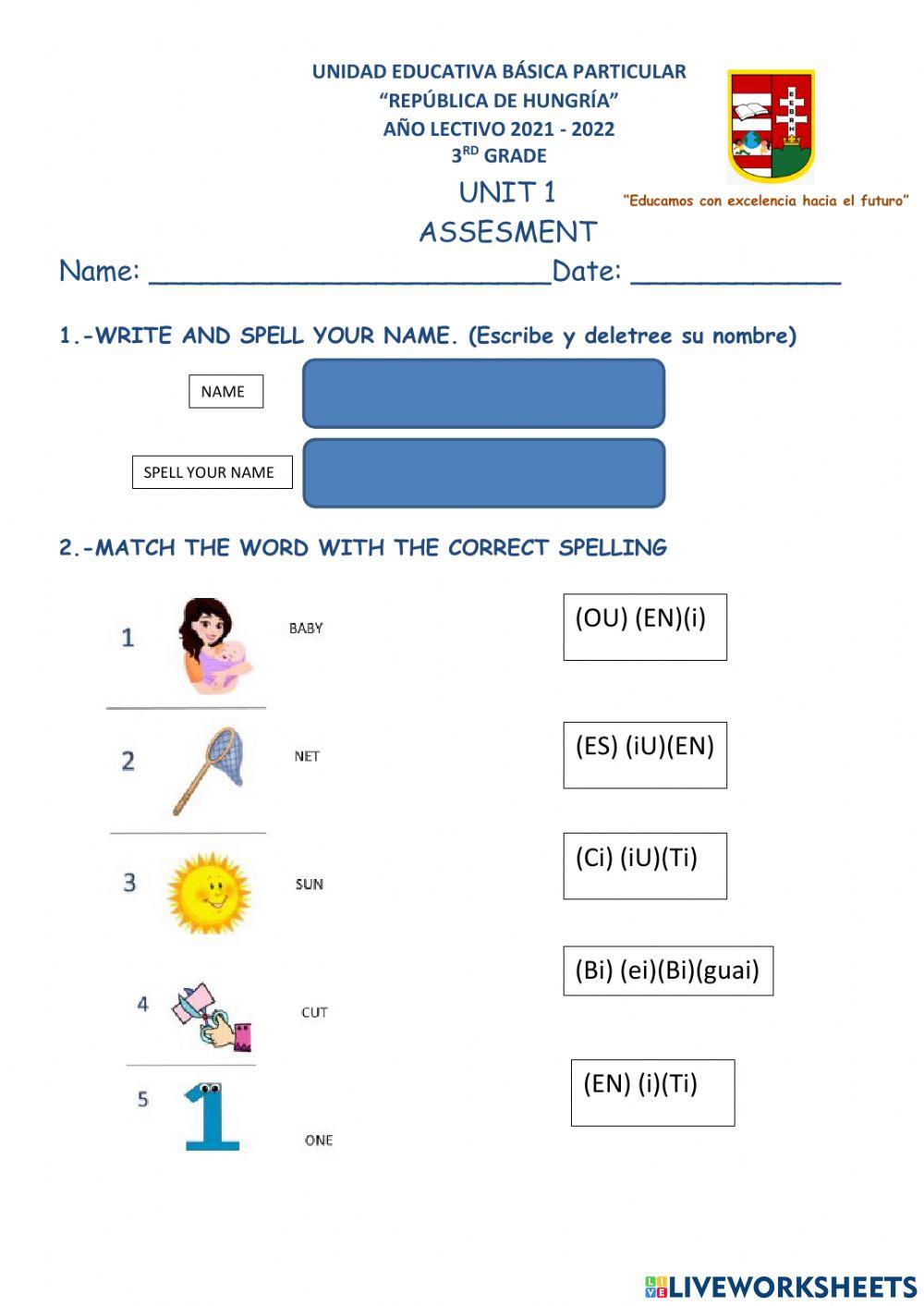 Assesment unit 1 3º grade