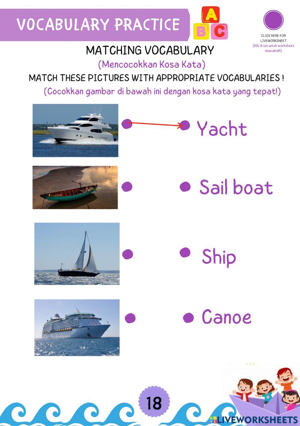 Matching Vocabulary Water Transportation