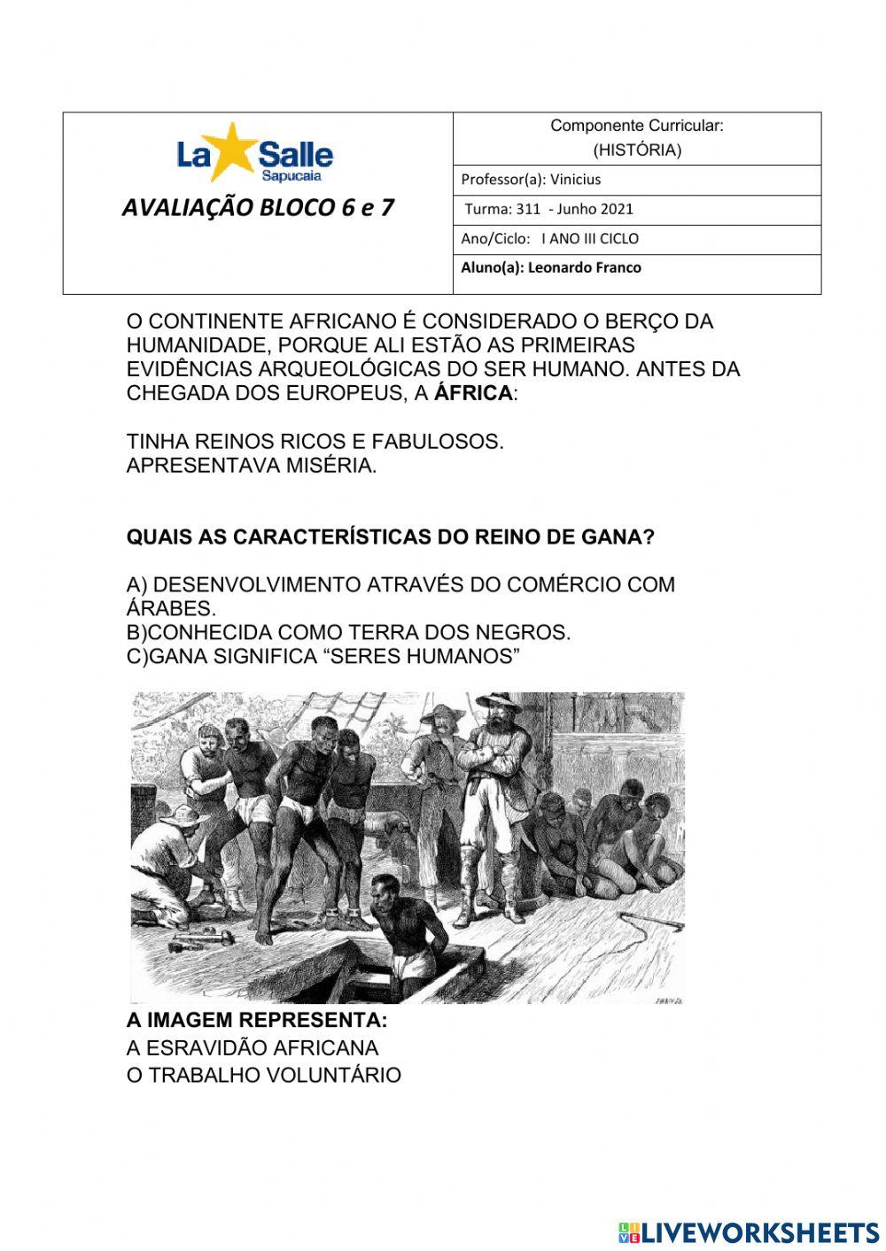 Avaliação história bloco 6 e 7