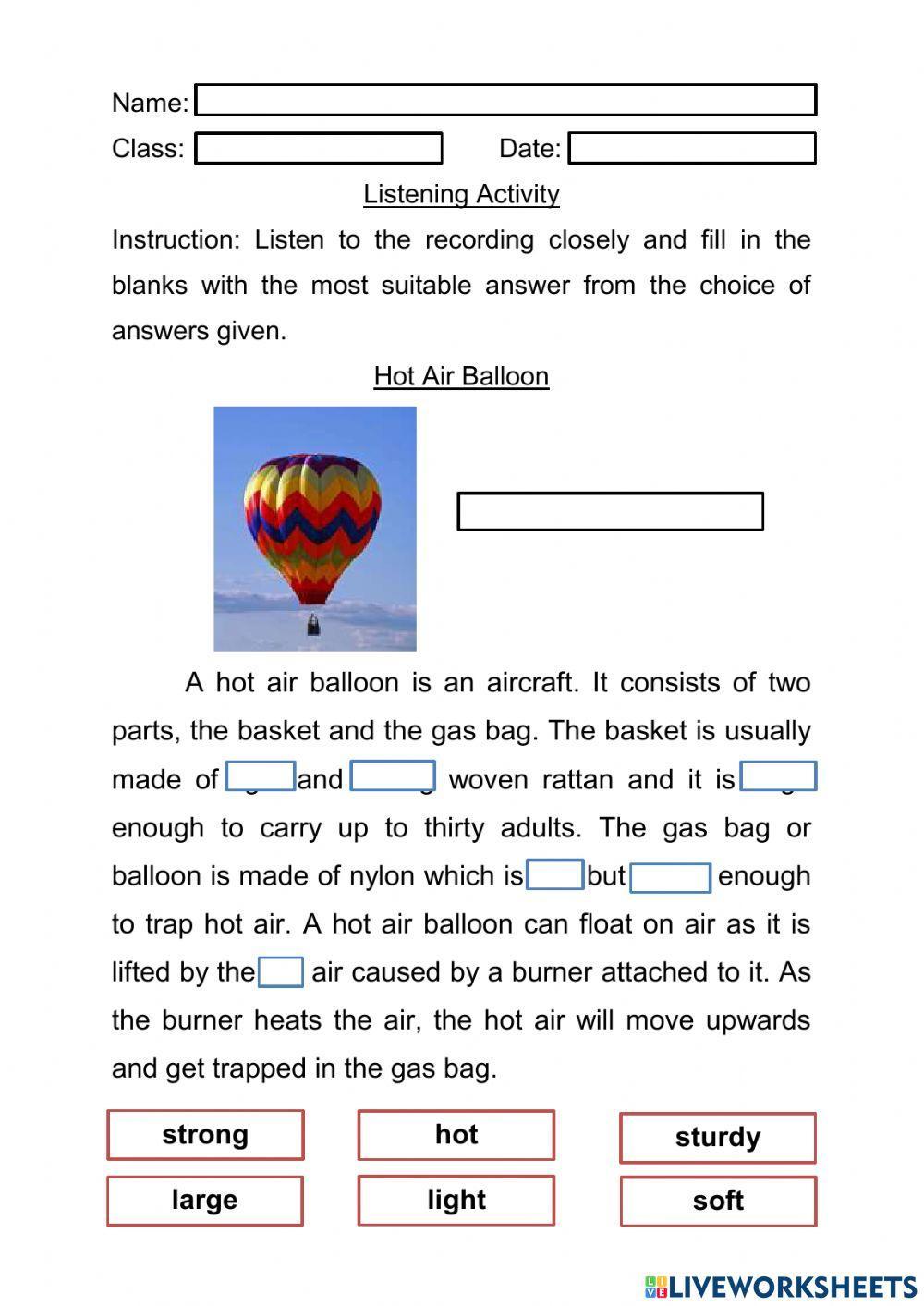 Listening Activity - Hot Air Balloon