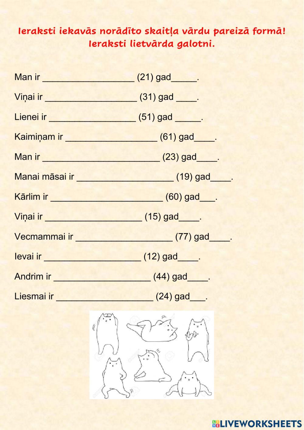 Akuzatīvs + skaitļa vārdi