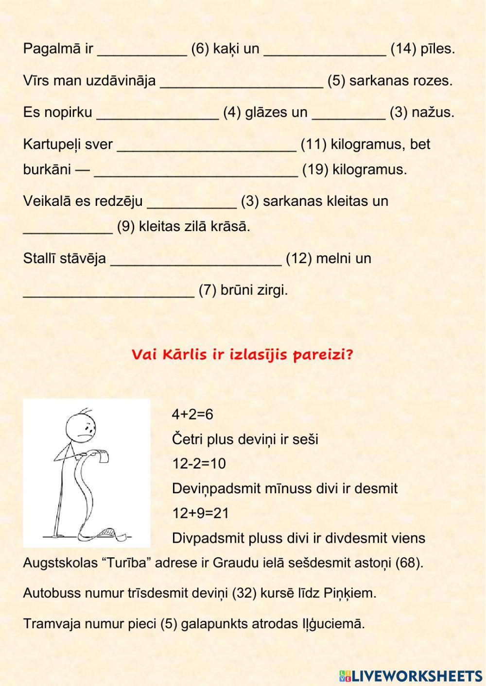 Akuzatīvs + skaitļa vārdi