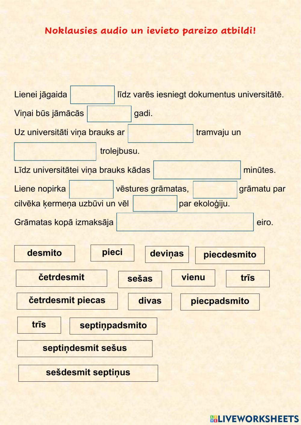 Akuzatīvs + skaitļa vārdi