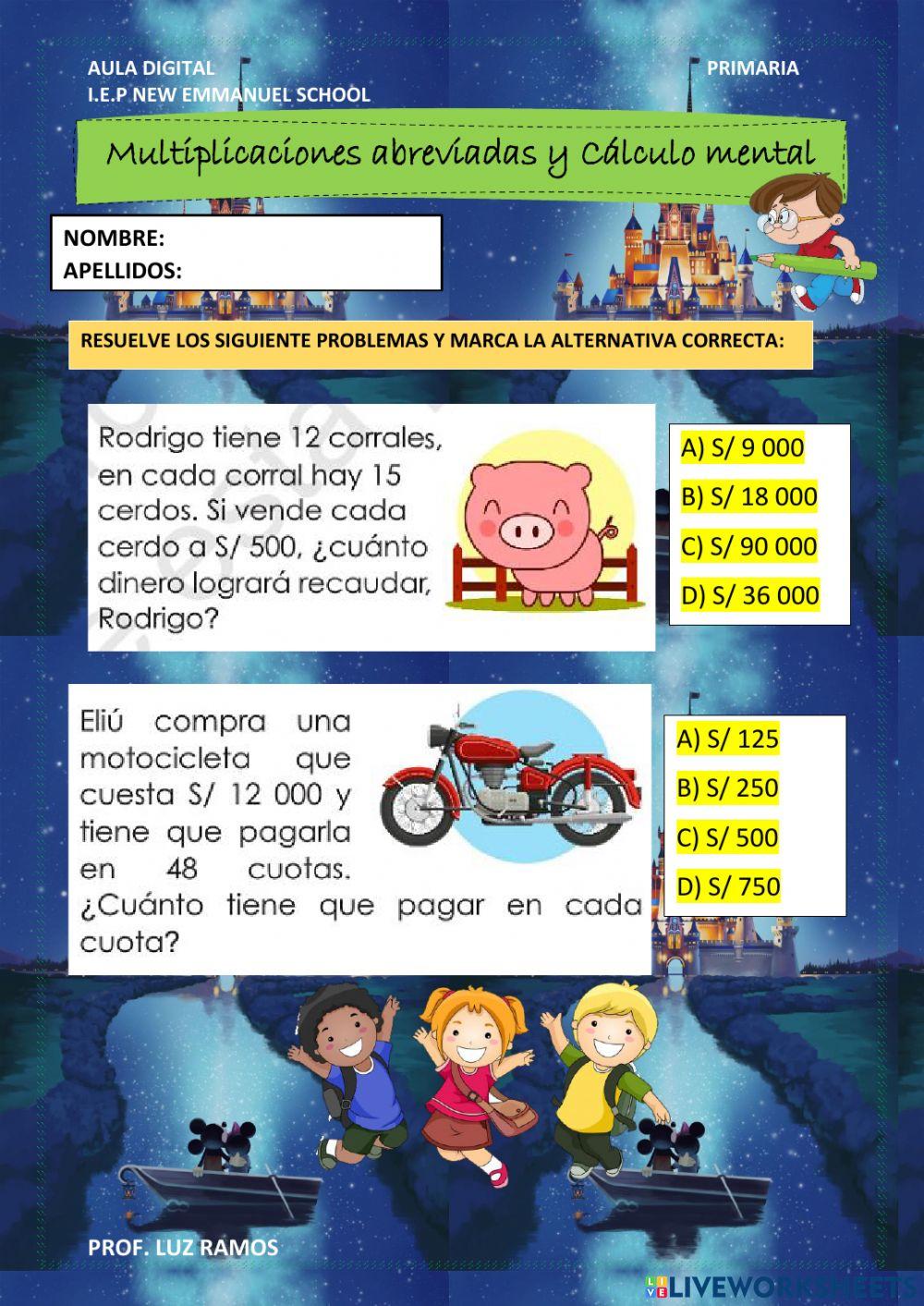 Multiplicación abreviada y cálculo mental