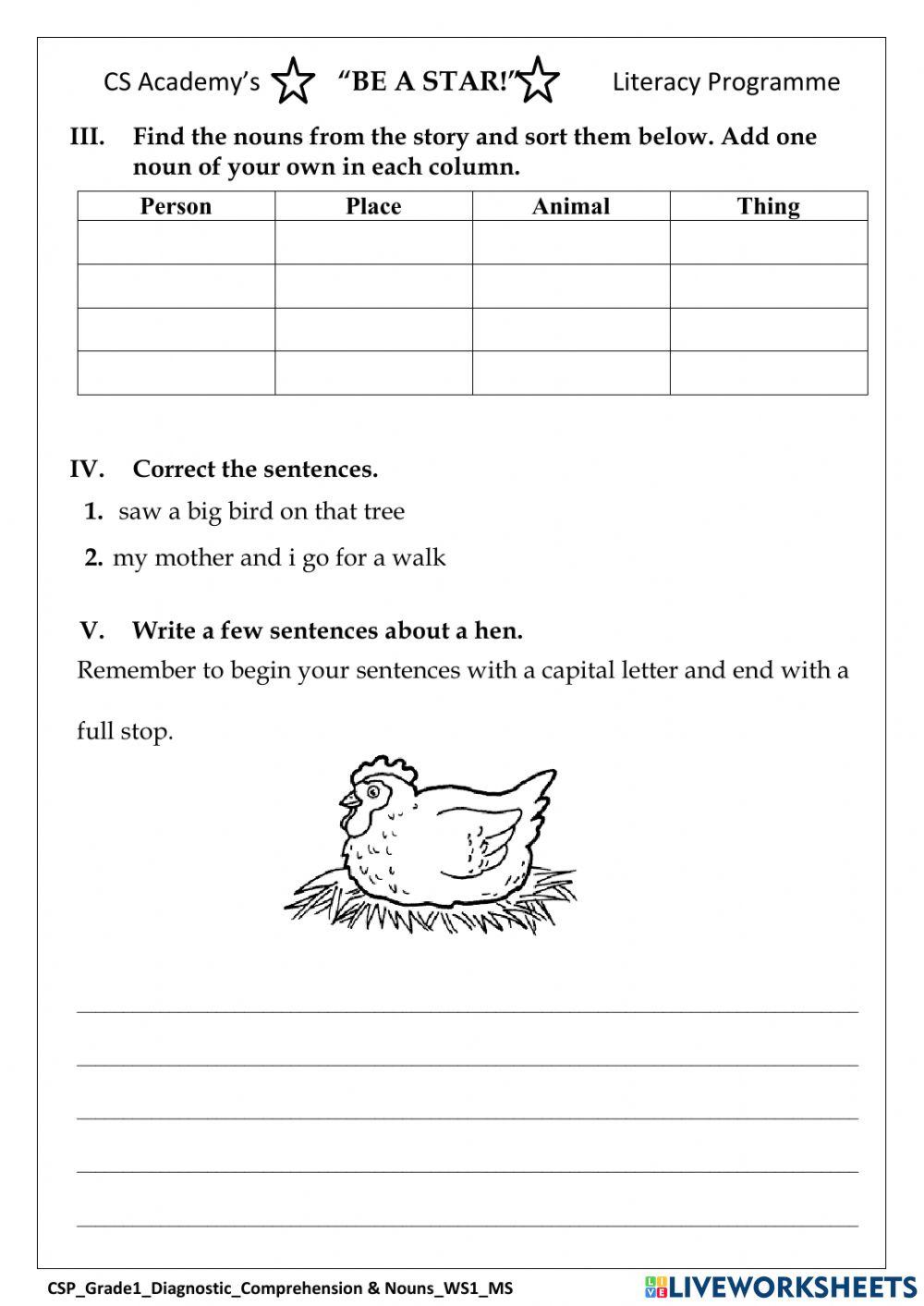 Diagnostic Comprehension & Nouns