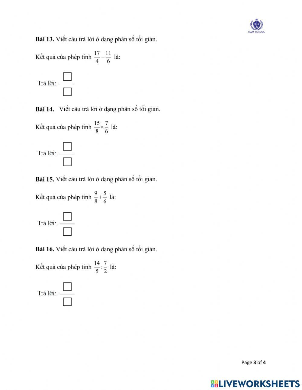 Toán 4 - 05.07.2021 - 09.07.2021 - Ôn tập cuối năm