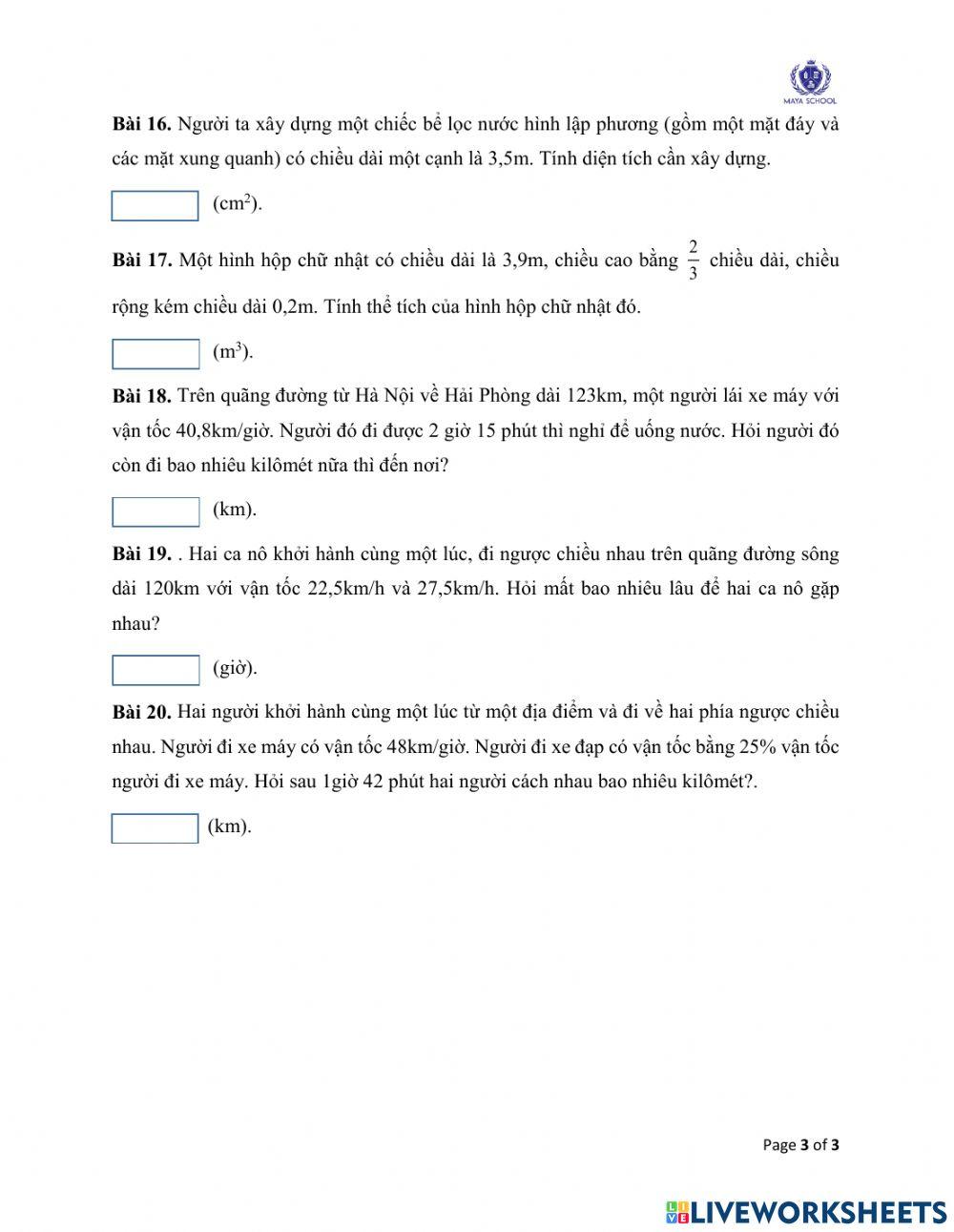 Toán 5 - 05.07.2021 - 09.07.2021 -  Ôn tập cuối năm