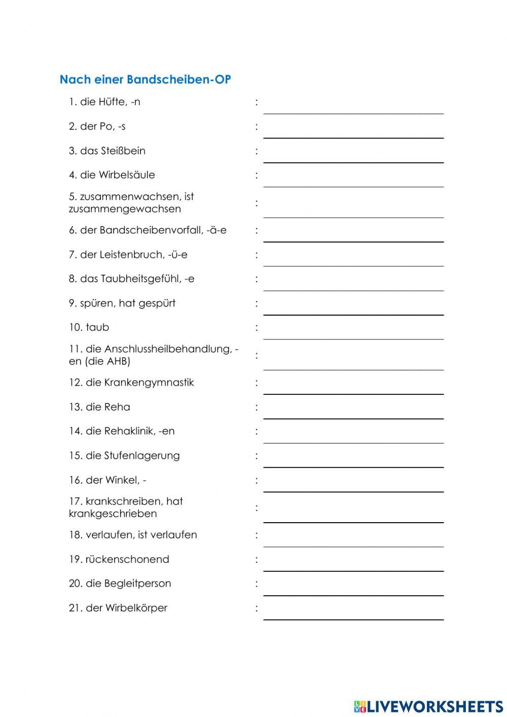 Pflege Wortschatz 20