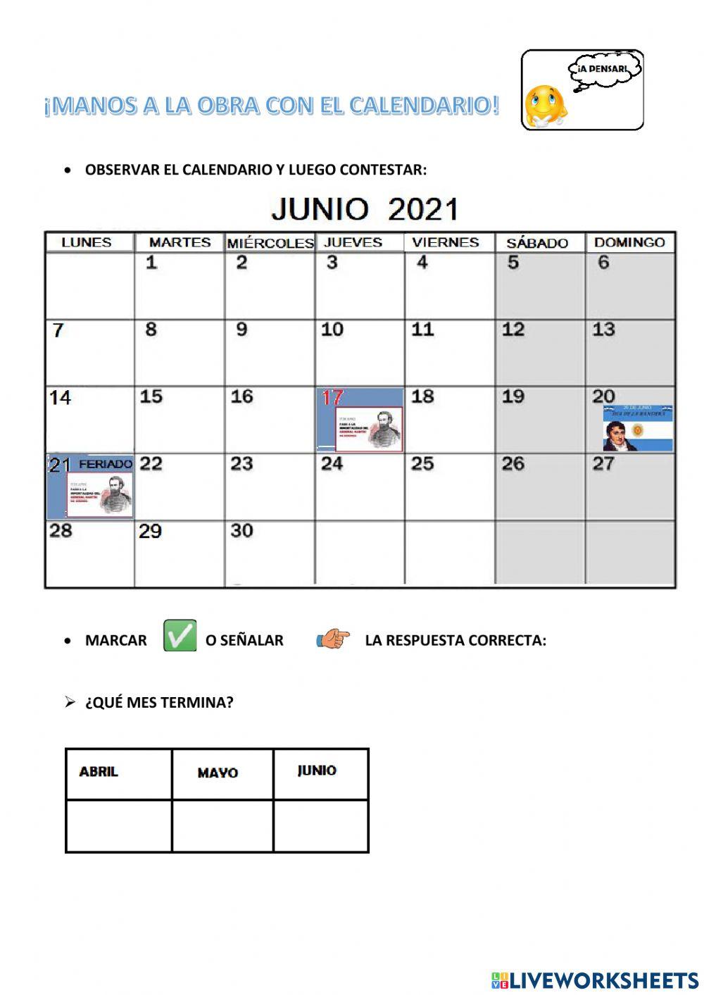 A trabajar con el calendario del mes de junio