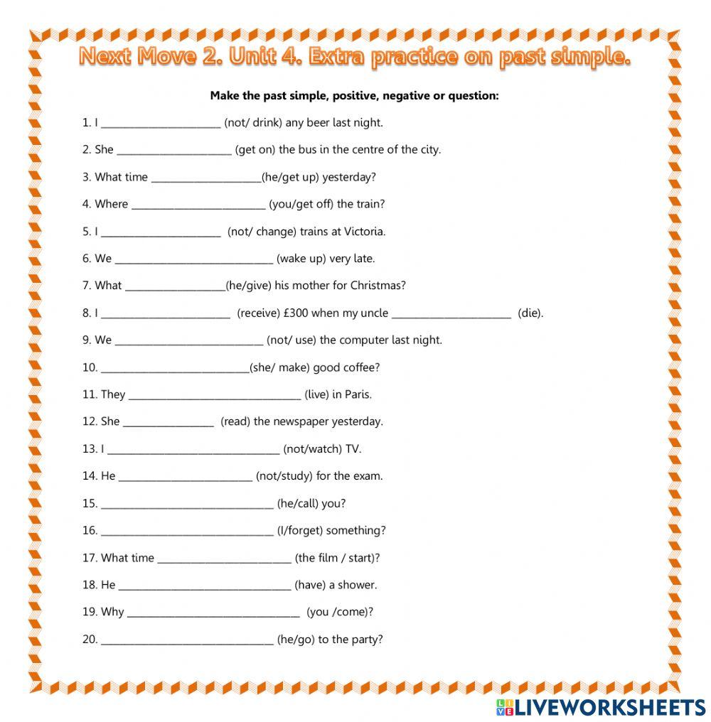 Next Move 2. Unit 4. Extra practice on past simple.