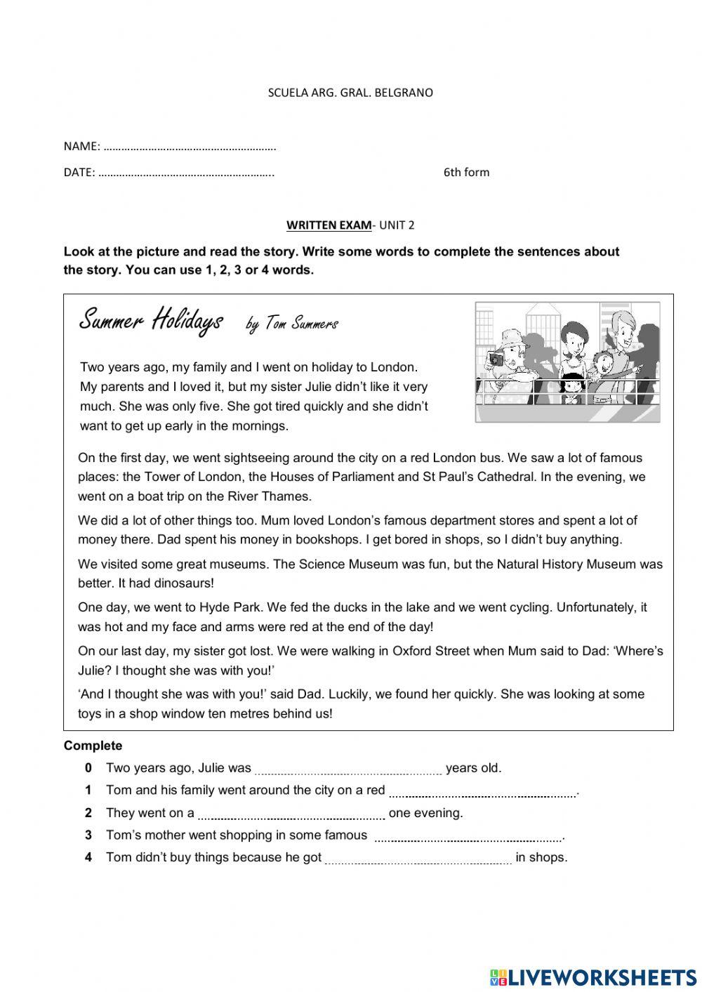 TEST Unit 2 6th form online exercise for | Live Worksheets
