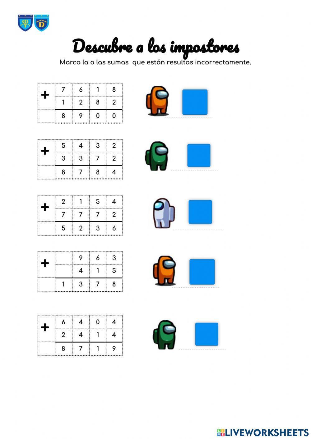 Descubre el impostor sumas de miles