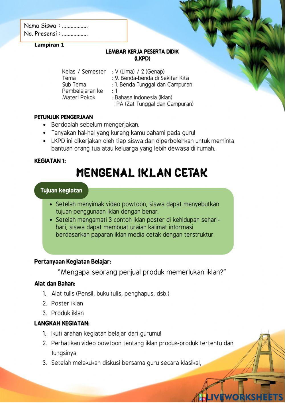 LKPD Kelas 5 Tema 9 Subtema 1 Pemb 1