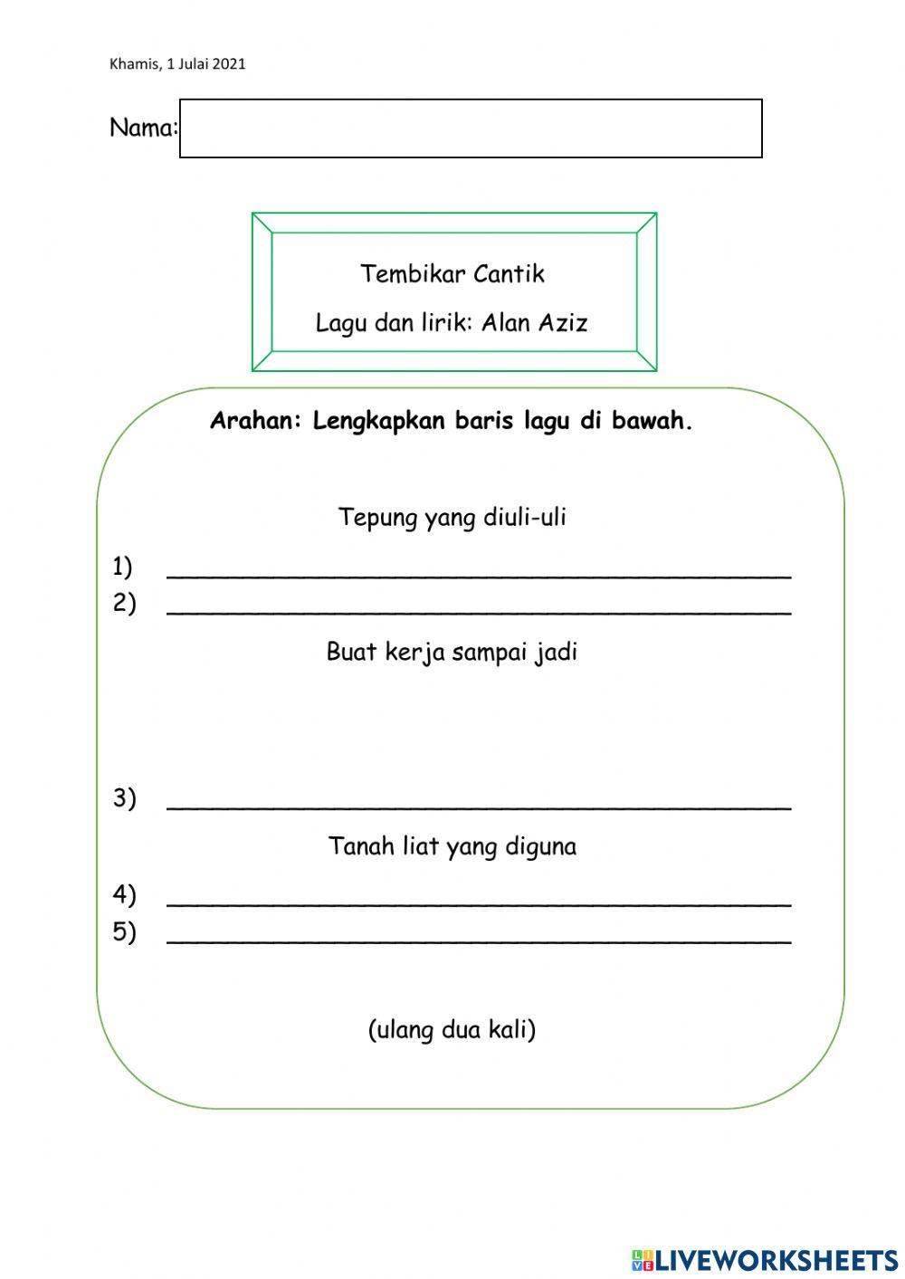 Lengkapkan Lirik Lagu Tembikar Cantik