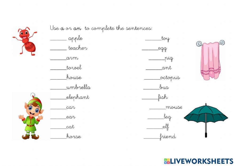 A or an online pdf exercise | Live Worksheets